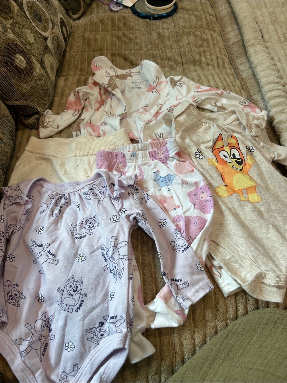 Bluey and Carter onesies and pants
